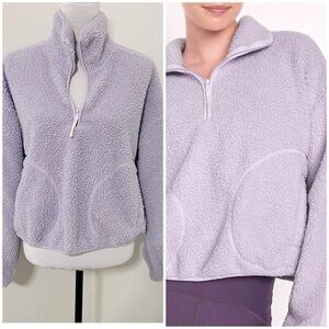 Old Navy Women’ Crop Sherpa Quarter Zip Size Small Lavender Purple Spread Collar